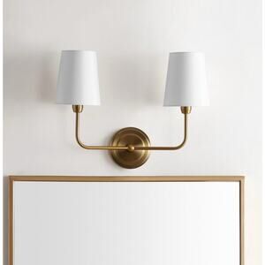 Safavieh Lighting Ezra Brass Gold 2-Light Wall Sconce (LED Bulbs Included)